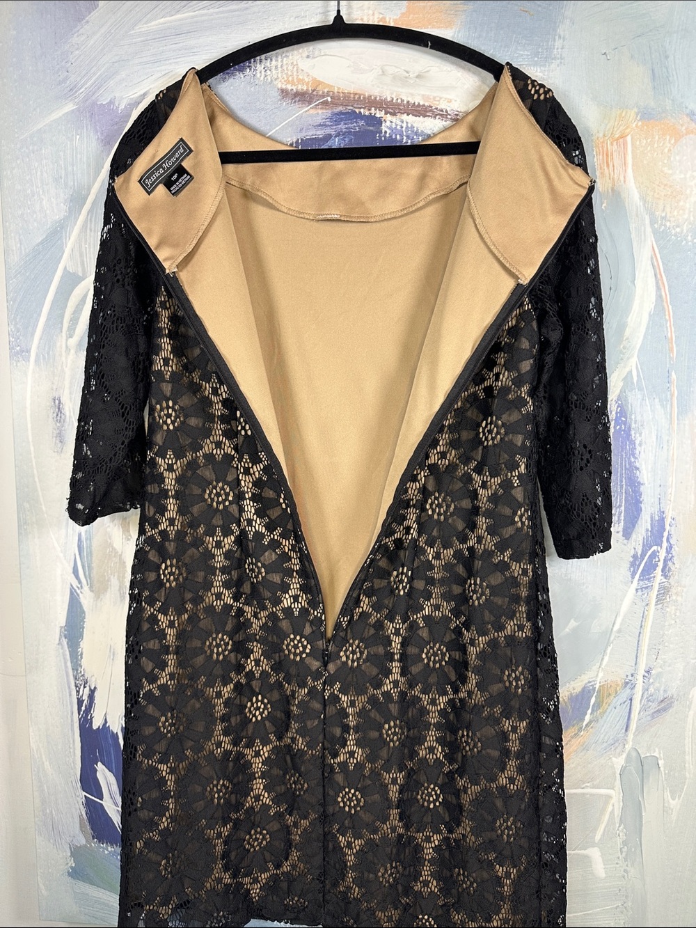 Jessica Howard Black Lace Overlay Dress 10P Petite Long Sleeve Cocktail Partt - Picture 6 of 9